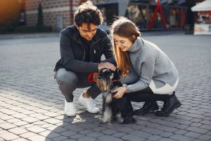Beautiful couple exploring City Adventures with their loving pet